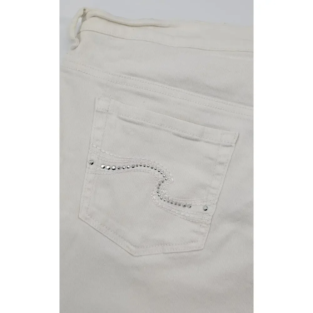 L9) Gloria Vanderbilt Amanda Capri White Studded Denim Pants 18 Missy